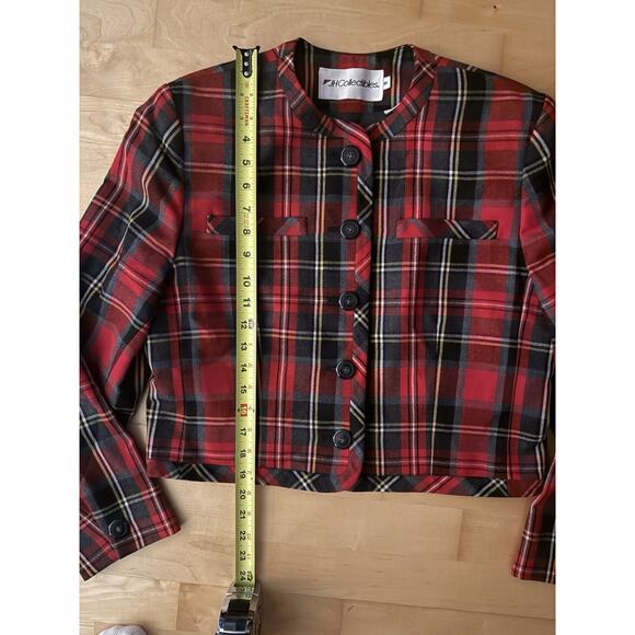VTG JH COLLECTIBLES Tartan Plaid Jacket Red Black Holiday Cropped 8 - Picture 3 of 4